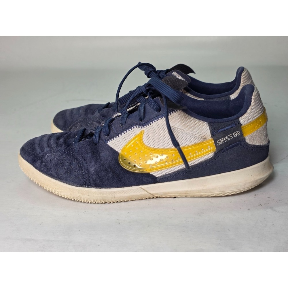 Nike Streetgato Youth Sneakers Size 2.5 Navy White Yellow Indoor Soccer Shoes